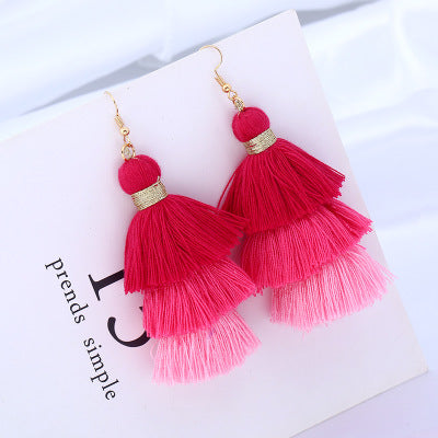 Red Tiered Tassel Earrings